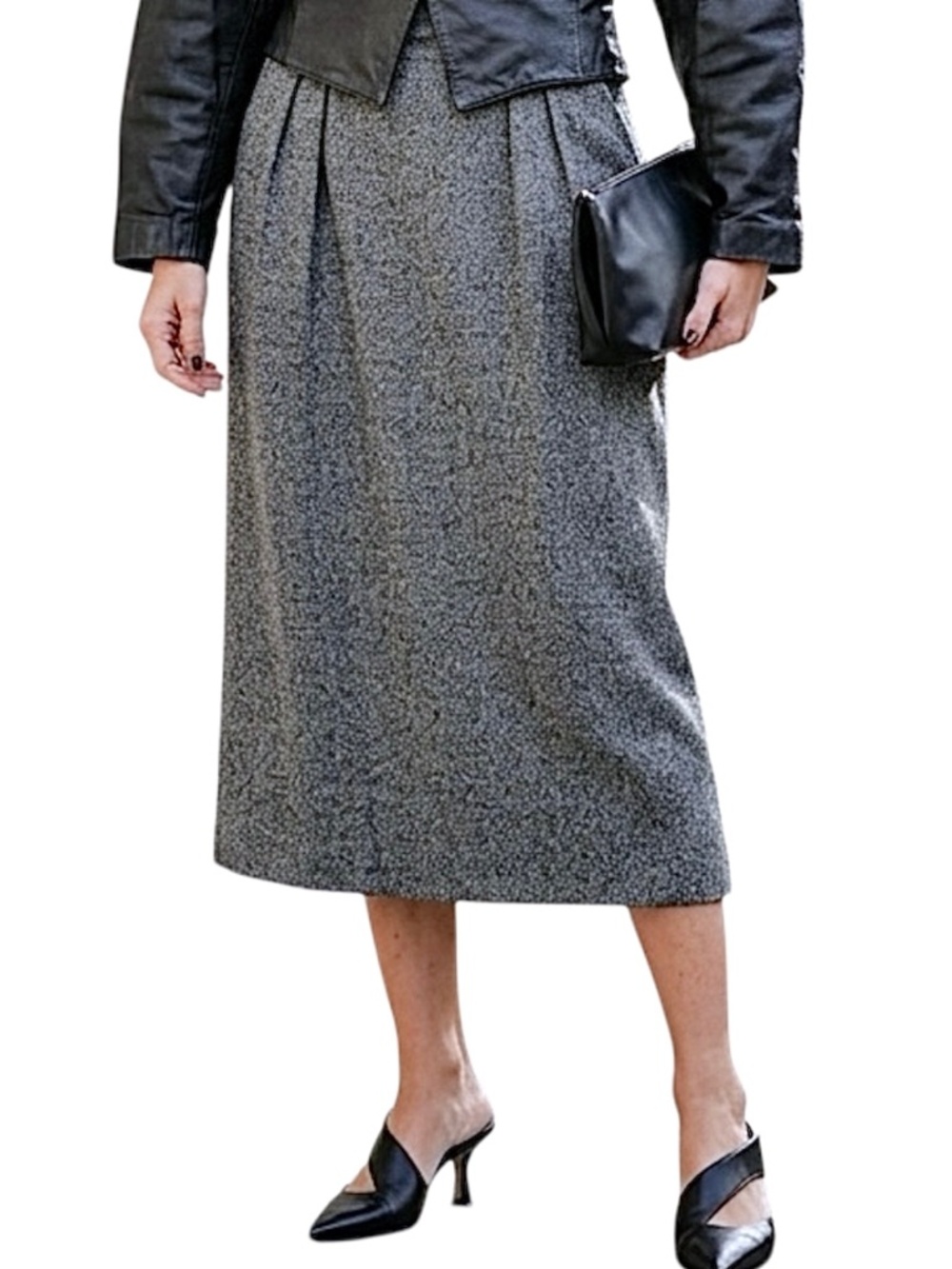 VTG 80s 90s alpaca wool blend grey pleated old money quiet luxury midi skirt 12
